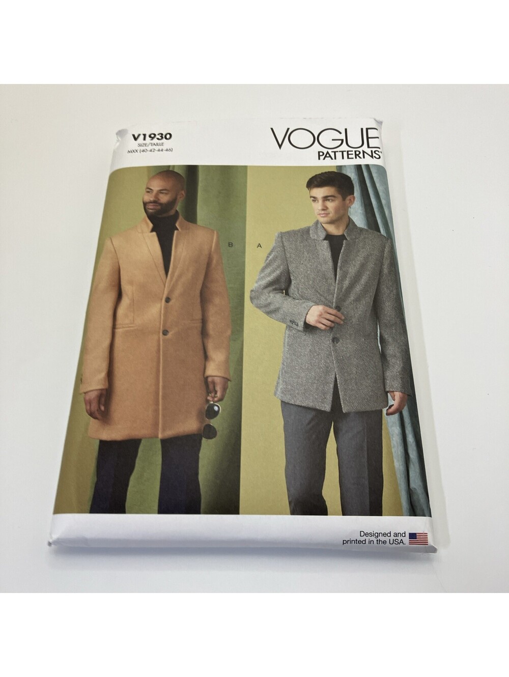 Vogue V1930 Lined, Slim Fit Coat 2 Lengths, Notched Collar Sz 40-46 UNCUT